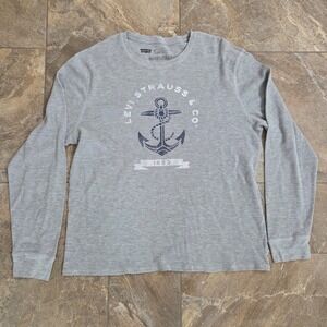 Levi Strauss & Co. Mens Gray Anchor‎ Graphic Long Sleeve Waffle Knit Shirt XL